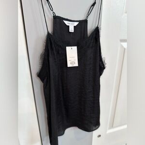 Lace trim tank top, black
